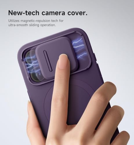 Image of SURITCH for iPhone 15 Pro Case with Magnetic Camera Slide Cover and Adjustable Kickstand, Compatible with MagSafe, Shockproof Bumper Case Slim Protective Cover 6.1 Inch, Dark Purple