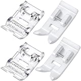 PAGOW 4PCS 1/4" (Quarter Inch) Sewing Machine Presser Foot, Non-Stick Roller Sewing Presser Feet, Sn