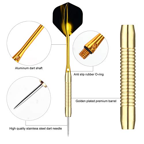 18g Heavy Metal Darts Set – Brass Barrel, Steel Tip, For Bristle/Sisal Dartboards