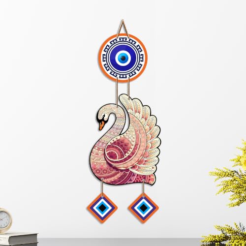 Image of Artvibes Elegant Swan Nazar Battu Wall Hanging for Home Decor | Evil Eye Protection Hanging for Entrance Living Room Bedroom Office | Auspicious Vastu Decorative Gift (WH 85130N)