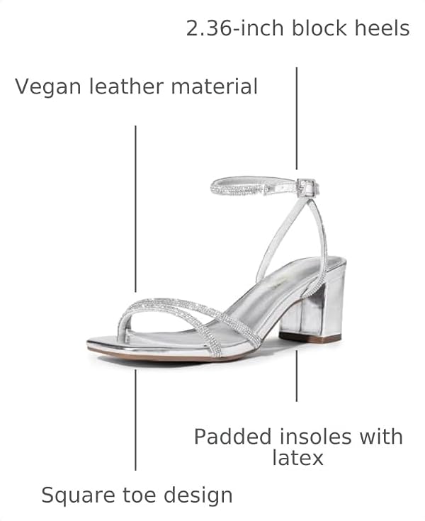 DREAM PAIRS Women's Chunky Block Heel Sandal,Silver-Rhinestone,7.5 by DREAM PAIRS - Used condition - Image 3