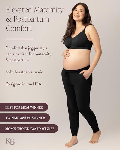 Image of Kindred Bravely Everyday Maternity Lounge Jogger Pants for Postpartum | Soft stretchy sweatpants with pockets and adjustable waistband. Breathable lightweight bottoms with relaxed fit for pregnancy