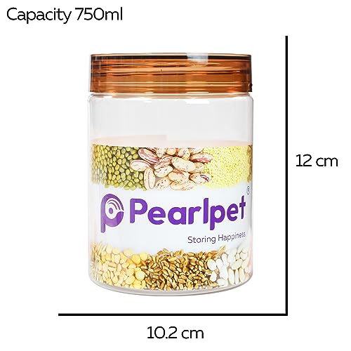 Image of PEARLPET Plastic Containers for Kitchen Storage | Plastic Container Set with Spoon | BPA-Free, Stackable Jars | Brown, 750 ML (Set of 2)
