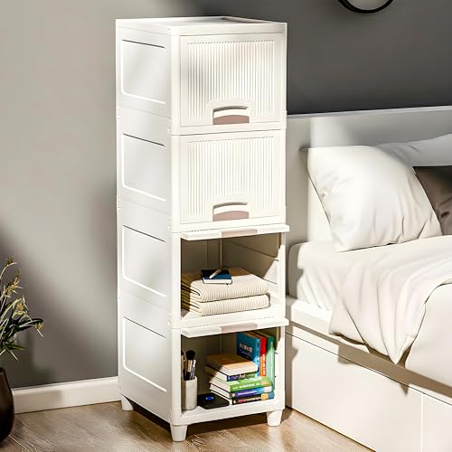 Image of YASONIC π° π§πΆπ²πΏ Foldable Plastic Rack for Storage /Kitchen Cupboard /Versatile and Sturdy Wardrobe for Clothes /Multipurpose Storage Organizer /Closet for Bedroom /Living Room /Laundry Room (Off White)