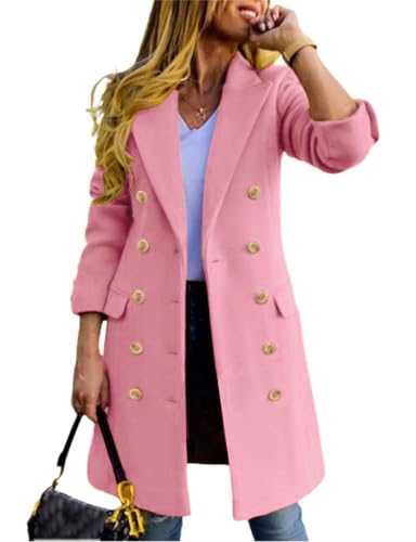 IDEALSANXUN Pink Coats for Women Valentines Day Gifts for Her Spring Fashion Outfits 2025 Wool Blazer Jackets Peacoat Trench Coats(Pink, M)
