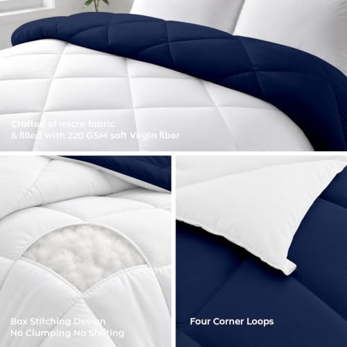 Image of AYKA Reversible Comforter 220 GSM Microfiber Reversible AC Comforter /Blanket for Winter /Quilt /Duvets for Queen Size Single Bed Comforter (60 * 90, Navyblue & White)| TC - 220