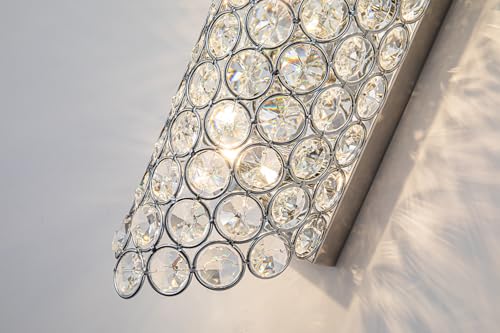 Image of 4-Light Long Strip Crystal Wall Sconce,Modern Luxury Chrome Wall Light with Shader Wall Lamp for Hallway Bedroom Living Room Bathroom Bedside Kitchen