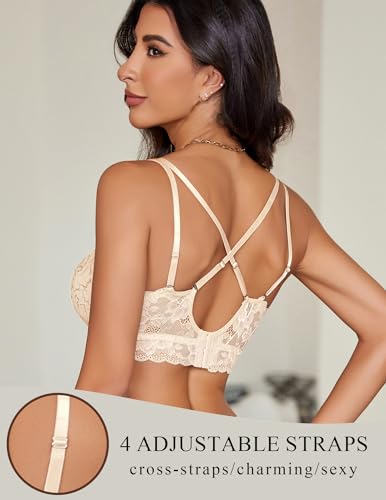 Image of Avidlove Bras for Women Floral Lace Bralettes Deep V Sexy Bras Cross Back Longline Bralette No Padded