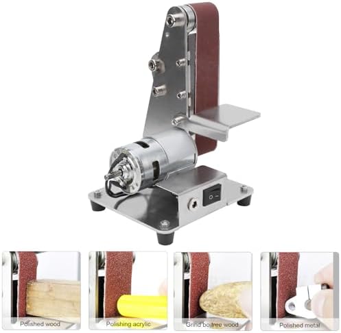 Electric Belt Sander 775 Motor Adjustable Belt Perpendicularity DIY Mini Belt Sander Built in Double Bearings DIY Polishing Grinding Machine Compact Size for Home Use (US Plug)