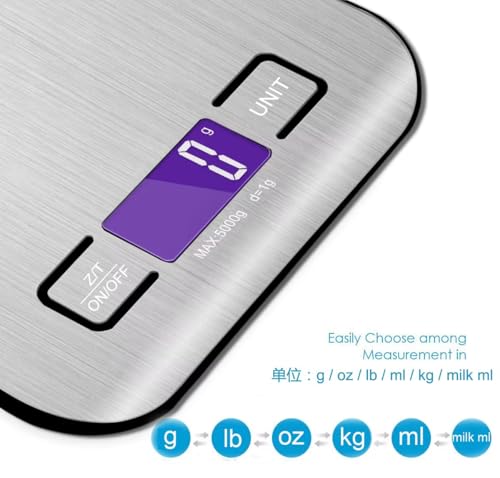 Food Kitchen Scale, Digital Grams and Ounces for Weight Loss, Baking, Cooking, Keto and Meal Prep, LCD Display, Medium, 304 Stainless Steel