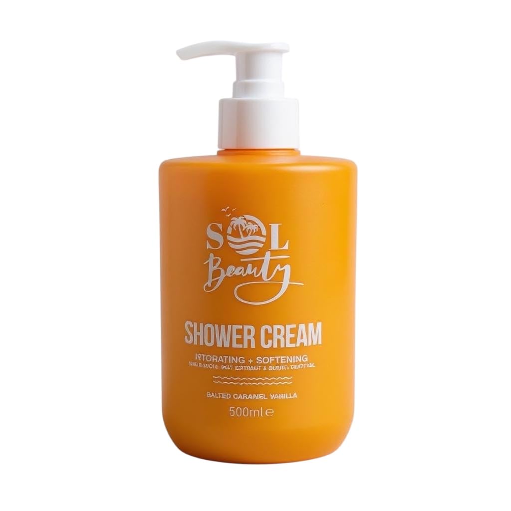 Shower Cream Salted Caramel Vanilla Scent with Brazil Nut Extract and Buriti Fruit Oil, Hydrating and Softening Vegan Friendly Shower Gel 500ml