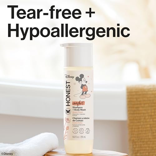 Image of The Honest Company 2-in-1 Cleansing Shampoo Body Wash, Gentle Enough for Baby Dermatologist Tested Tear-free Hypoallergenic Disney's Mickey Mouse Comfort Sweet Cream 10 fl oz
