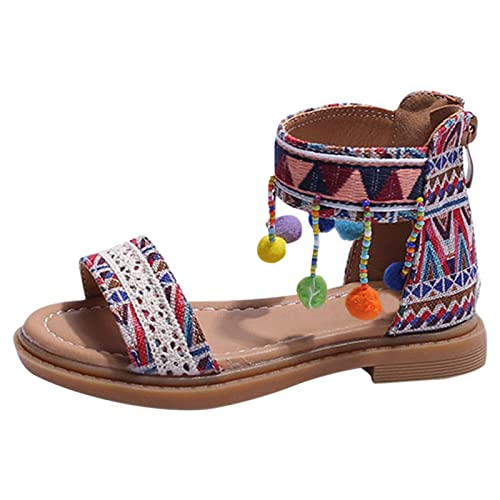 Ethnic Style Girls' Sandals Summer Baby Toddler Sandals Soft Soled Children's Sandals Children's Water Shoes Toddler Boy (Red, 12 Little Child)