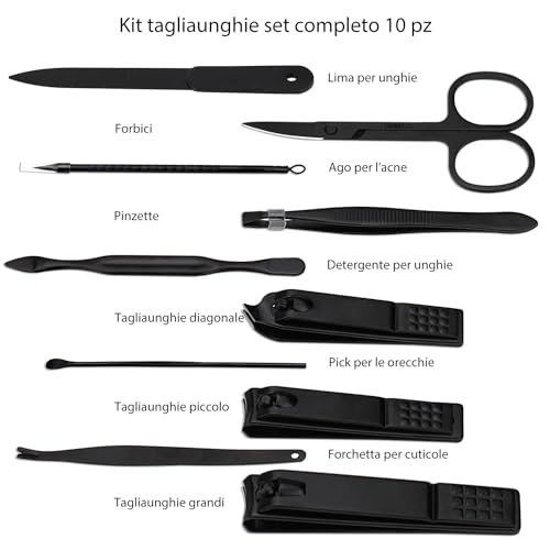 Image of Glamne Manicure Set Nail Clippers Kit Professional Stainless Steel Nail Care Tools with Leather Travel Case 10 in 1 Blue