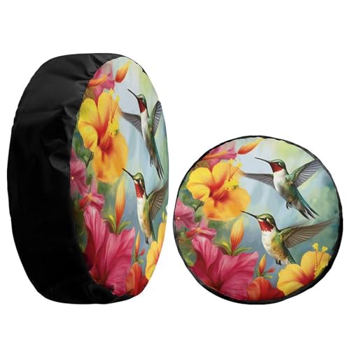 Image of Delerain Hummingbirds Flower Spare Tire Covers Waterproof Dust-Proof Spare Wheel Cover Universal Fit for Trailer, RV, SUV, Truck and Many Vehicle (17 Inch for Diameter 31 inch-33 inch)