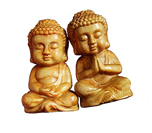 Estatua budista tallada a mano de madera natural miniatura 4