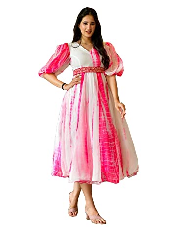 Image of Women's Georgette Solid Regular V Neck Dress