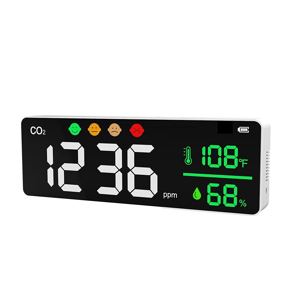 Detector De Aire De CO2, Detector De Calidad del Aire, Sensor NDIR | Monitor de temperatura y humedad, nivel de dióxido de carbono PPM