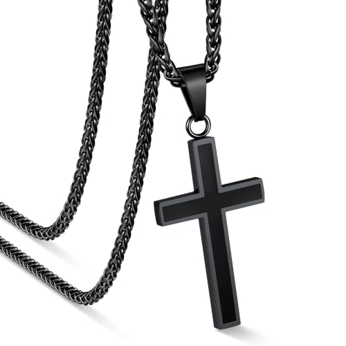 Image of U7 Cross Necklace for Men, Stainless Steel Silver Black Gold Mens Cross Necklace, 22-24 Inches