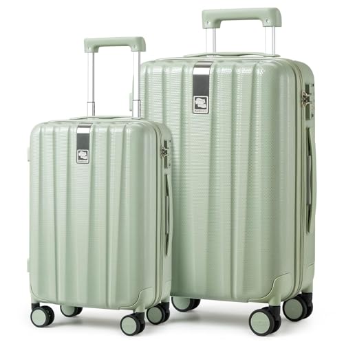 Image of Hanke Luggage Sets 2 piece Carry On Luggage with Wheels PC Hard Shell Suitcases Lightweight Checked Travel Luggage Large Travel Suitcase Woman Men 20 /29 Inch(Bamboo Green)