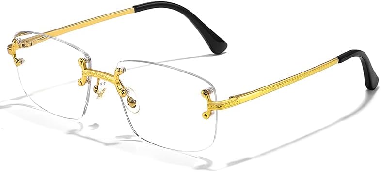 Retro Rimless Rectangle Glasses Vintage Square Metal Wire Frame Trendy Hip Hop Frameless Style for Men and Women