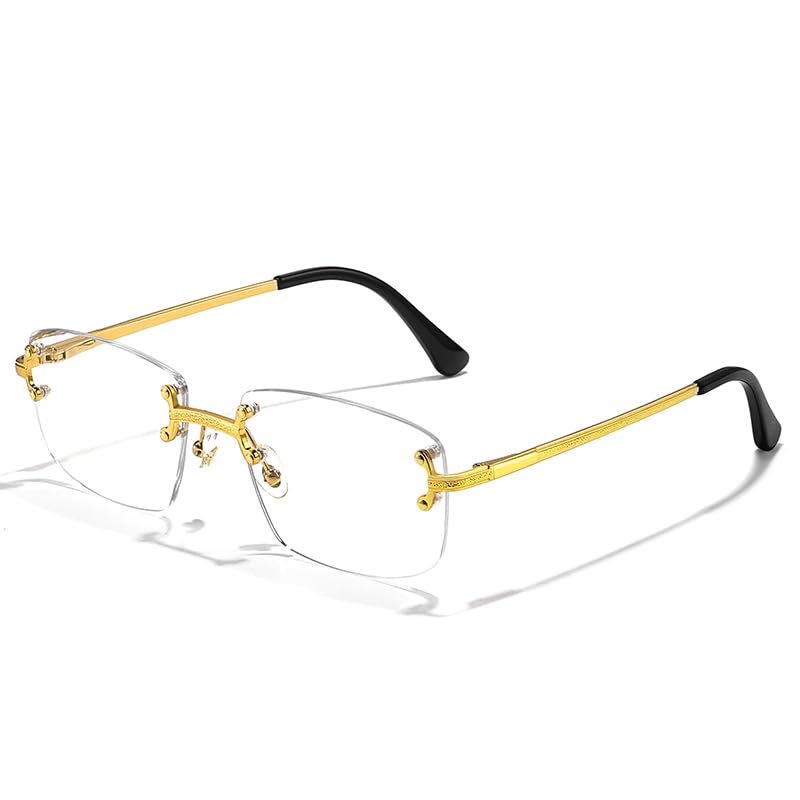 Image of Retro Rimless Rectangle Glasses Vintage Square Metal Wire Frame Trendy Hip Hop Frameless Style for Men and Women