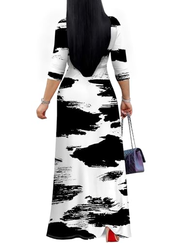 Image of Plus Size Dresses for Women Print Maxi Dresses 3 /4 Sleeve with Belt