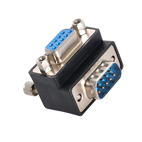 NFHK Down Angled 90 Degree RS232 D-Sub 9Pin Male Screw Type to Female Nut Type Extension Adapter, Black