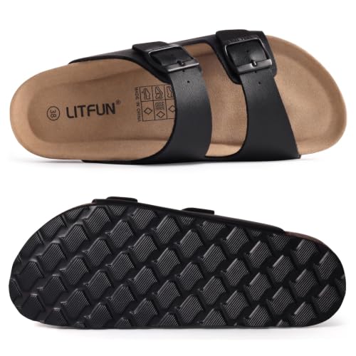 Image of Litfun Unisex Cork Footbed Sandals Summer Slip On Slides for Women Men