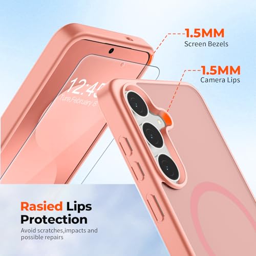 Image of SUPFINE Magnetic for Samsung Galaxy S25 FE Case with Screen Protector, (Built-in Magnets) (Military Grade Drop Protection) Slim Translucent Shockproof Phone Case,Light Pink
