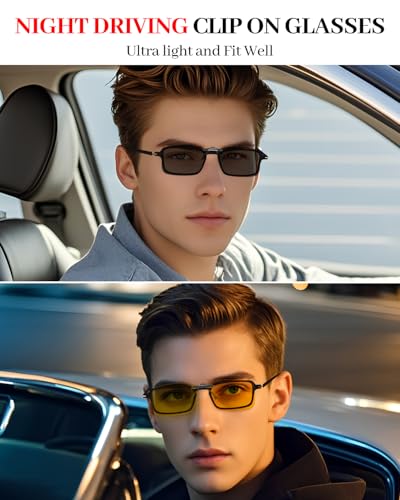 Image of LUFF Polarized /Night Vision Clip on Sunglasses /Myopia Glasses for Driving Black-Yellow