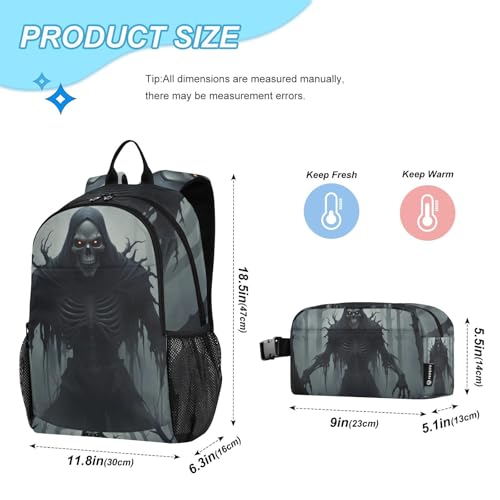 Black Skeleton Backpack Lunch Bag Set for Travel Hiking Picnic, Backpacks with Insulated Lunch Box2