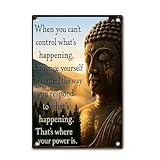 Inspirational Wall Decor – Buddha Metal Tin Sign with Motivational Quote, Zen Mindfulness Wall Art for Meditation Room, Asian Spiritual and Rustic Farmhouse Wall Decor, 8x12 Inch