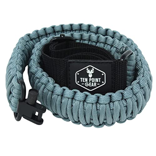 Ten Point Gear - 2 Point Gun Sling 550 Rated Outdoor Paracord with Adjustable Swivels and Clips for Rifle, Shotgun, and Crossbow Perfect for Hunting, Shooting, Gun Safety - Blued Silver