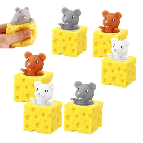 JINJUMEI 6 Piezas Queso Ratones Tazas Squeeze Toys, Juguete de Simulación de Ratones para Aliviar el Estrés, Animales Juguete Aplastado para Aliviar el Estrés, Juguete de Descompresión para Niños