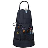 MyLifeUNIT Artist Apron with 10 Pockets for Arts and Craft, Black Canvas Pottery Apron for Women and Men