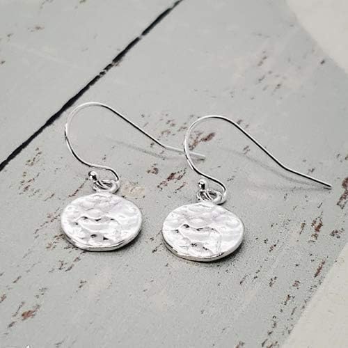 Sterling Silver Tiny Hammered Disc Charm Earrings. - Image 7