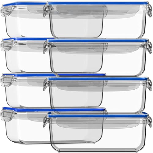 Image of Razab 16 Pc (Set of 8) 30 Oz Glass Meal Prep Containers with Lids, Airtight Large Glass Food Storage Containers, Reusable Leak Proof BPA Free, Freezer to Oven and Dishwasher Safe