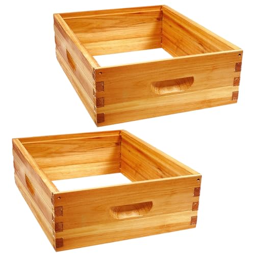HiveSweet 2 Pack 10 Frame Langstroth Medium Super Bee Box Dipped in Beeswax Beehive Box for Beekeeping Supplies