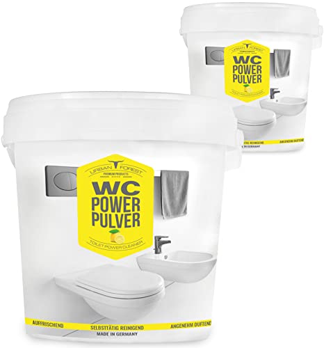 WC Reiniger Pulver | Selbstreinigender wasseraktiver Kraftschaum, schäumt & reinigt bis unter den Rand | Für Toilette, Urinal und Bidet | WC-Schaum Power Pulver mit Zitrus-Frischeduft SPARSET 2x 1kg