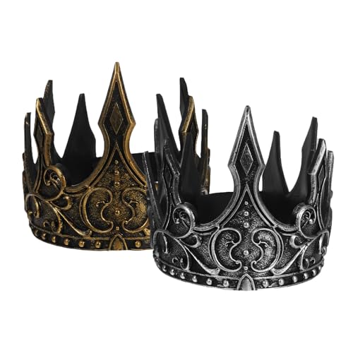 Corona medieval para hombre diadema ajustable de espuma PU plata 2 piezas