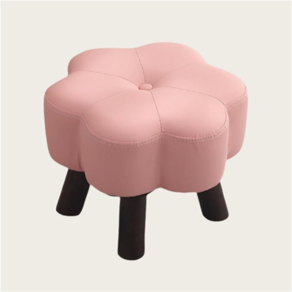 Ottoman, Upholstered Foo Rest, Modern Footstool, Shoe Changing Stool, Wood Step Stool for Living Room, Bedroom, Entryway(Pink)