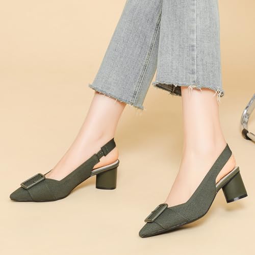 HIPPOSEUS Women's Slingback Pumps Shoes Knitted Sandals Block Heel Work Office Heels4