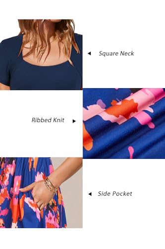 Image of Newshows Women's 2026 Summer Casual Square Neck Ruffle A Line Beach Vacation Sundress Work Business Dress with Pockets