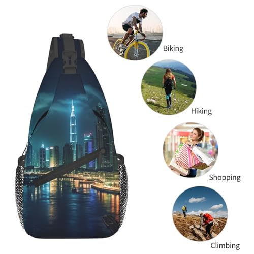 Sling bag unisex urbana color negro con bolsillos miniatura 5