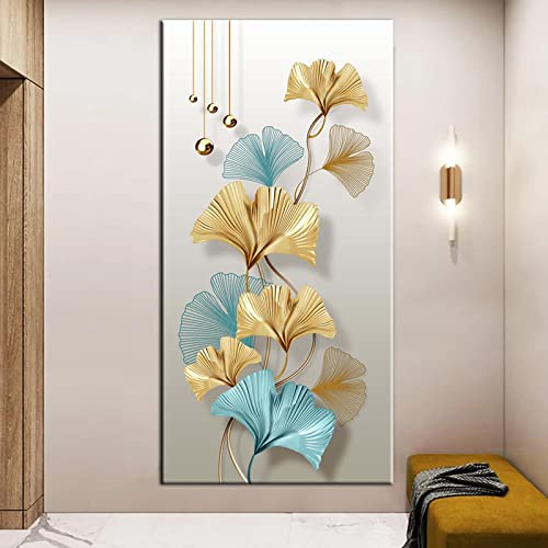Toile Peinture Abstraite Bleu Plume 50x100cm sans cadre pour decoration murale de salon