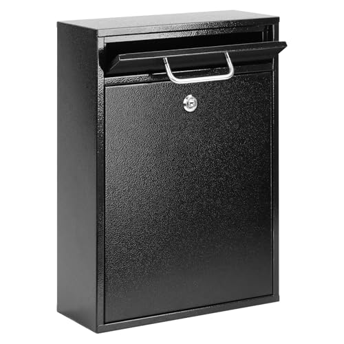 KYODOLED Steel Key Lock Mail Boxes Outdoor, Locking Wall Mount Mailbox, Security Lock Drop Box, Collection Boxes for Home, Office or Commercial,16.2H x 11.2L x 4.6W Inches, Black X Large