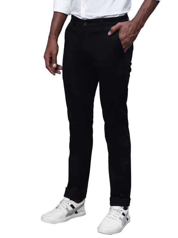 Image of Cantabil Black Solid Non Pleated Regular Fit Mid Rise Formal Trouser for Men | Formal Pants for Men | Formal Wear Regular Fit Trouser for Men (P MTRC00102)