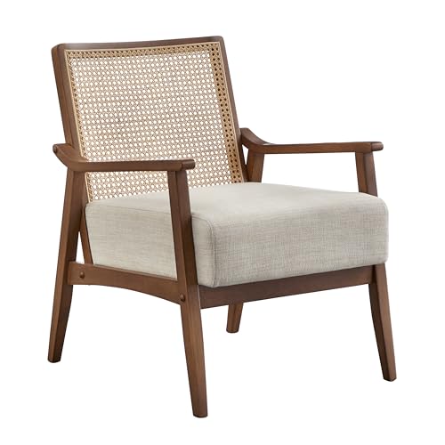 SilkWood Studio Hadwin Cane Back Accent Chair, Solid Wood Frame, Walnut
