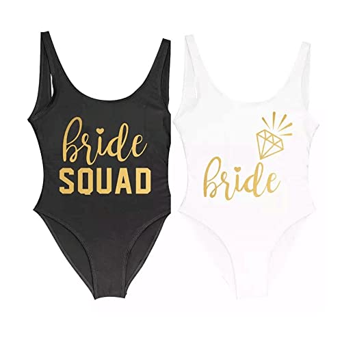 Woman Bride Bride Squad Gold Letter Back Print Swimwear Swimsuit One Piece Swimming Beachwear Monokini Bodysuit2